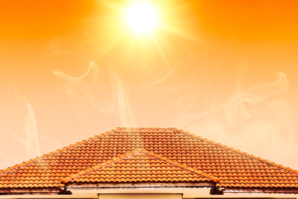 Hot weather in summer overheat home roof from sun burn.