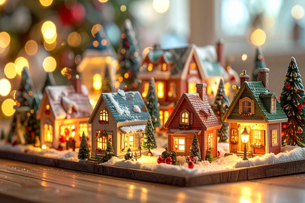 Festive Snowy Village Scene
