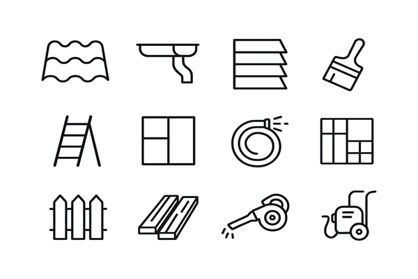 Home Exterior Care Icons. Home exterior care. Line icon set of H